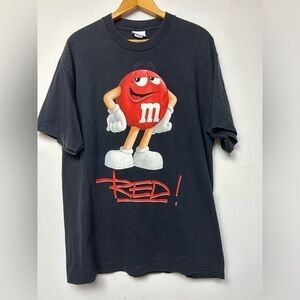 M&Ms Black Vintage 2011 Y2K 90s Print T-Shirt  short sleeve Red Logo Men’s Sz L
